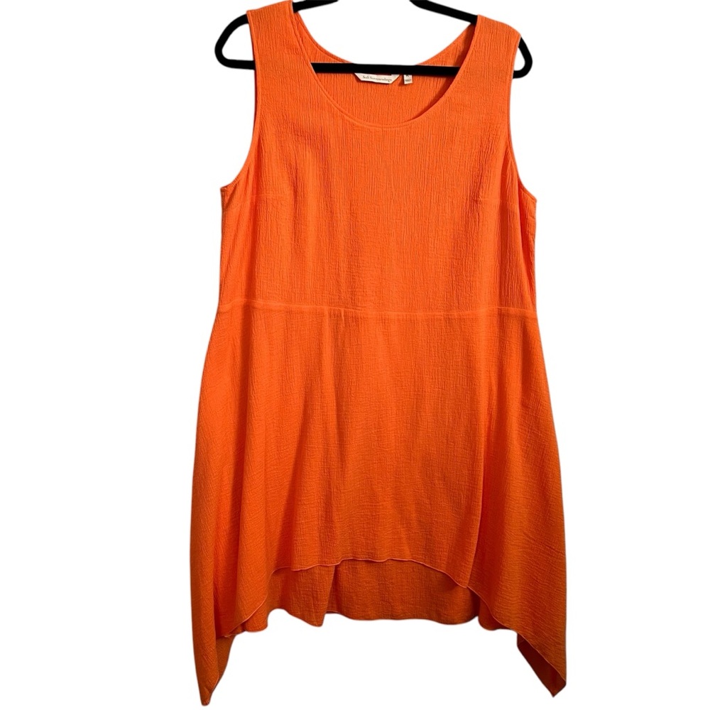 Soft Surroundings Sleeveless Orange Cotton Dress Size PL Shark Bite Hem